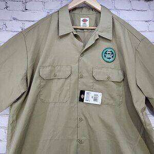 Jim Beam Honey Dickies Shirt Mens 2XL Khaki Button-Up Ranger Short Sleeve NWT